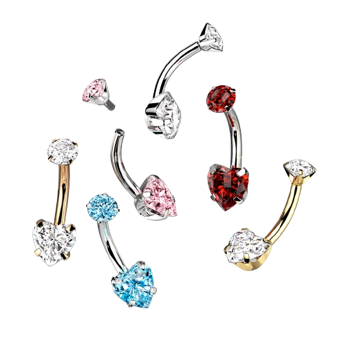 Implant Grade Titanium Internally Threaded Round CZ Top With Bottom Prong Set Heart CZ Belly Button Ring Belly Button Ring Skin Metals