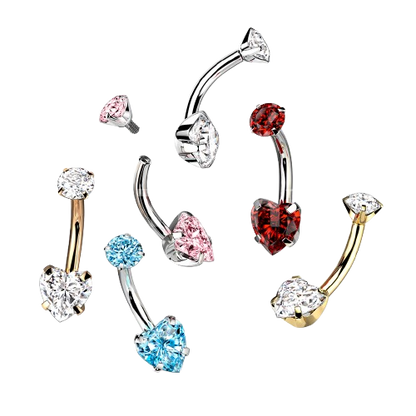 Implant Grade Titanium Internally Threaded Round CZ Top With Bottom Prong Set Heart CZ Belly Button Ring Belly Button Ring Skin Metals