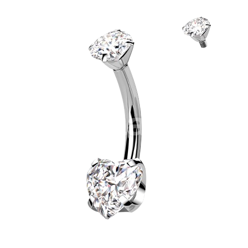Implant Grade Titanium Internally Threaded Round CZ Top With Bottom Prong Set Heart CZ Belly Button Ring Belly Button Ring Skin Metals