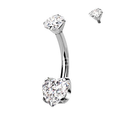 Implant Grade Titanium Internally Threaded Round CZ Top With Bottom Prong Set Heart CZ Belly Button Ring Belly Button Ring Skin Metals