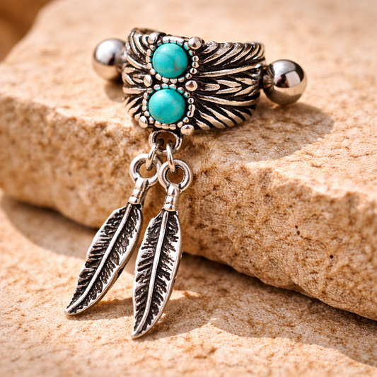Stainless Steel Turquoise & Feather Cartilage Cuff Earring Cuff Earring Skin Metals