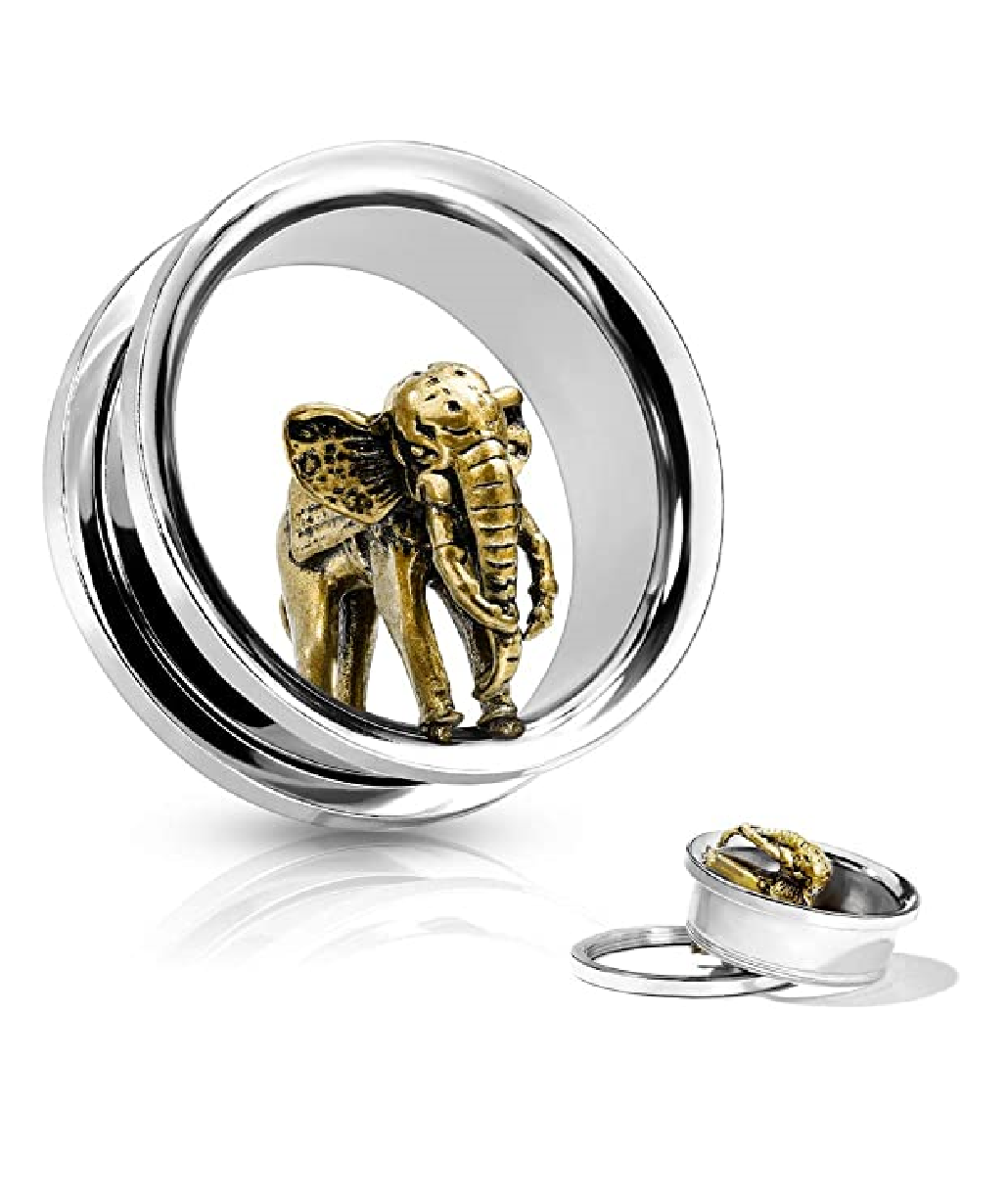 Gold Elephant in 316L Surgical Steel Screw Fit Flesh Tunnel Plugs Plugs Impulse Piercings