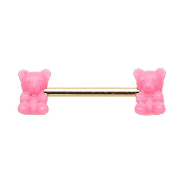 Golden Pink Gummy Bear Nipple Barbell Ring Nipple Ring Skin Metals