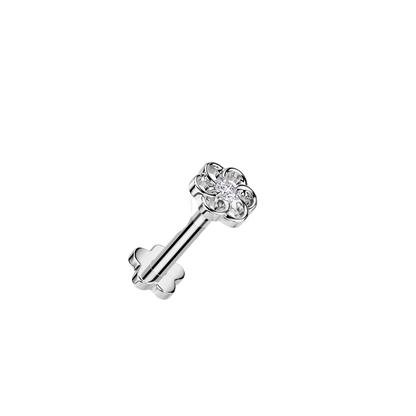Implant Grade Titanium Threadless Push In Flower Base Flat Back Stud With Small Hollow Swirl Flower CZ Center Top Stud Skin Metals