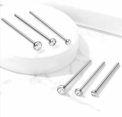 Implant Grade Titanium Bezel Set CZ Fishtail Nose Stud Nose Ring Skin Metals