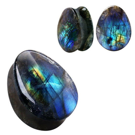 Radiant AAA Grade Labradorite Teardrop Double Flare Ear Plugs Plugs Impulse Piercings 2 gauge (6mm)