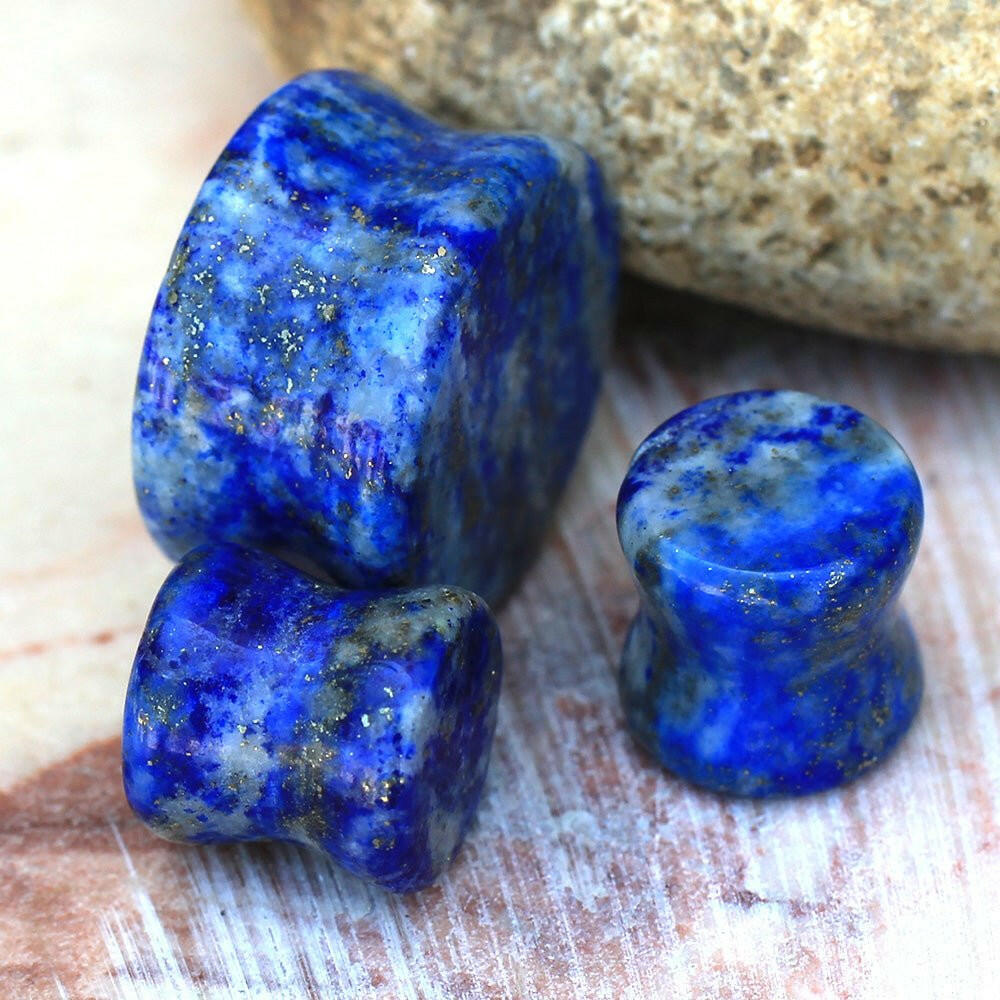 AAA Grade Natural Lapis Lazuli Stone Saddle Plug Earrings Plug Earrings Impulse Piercings