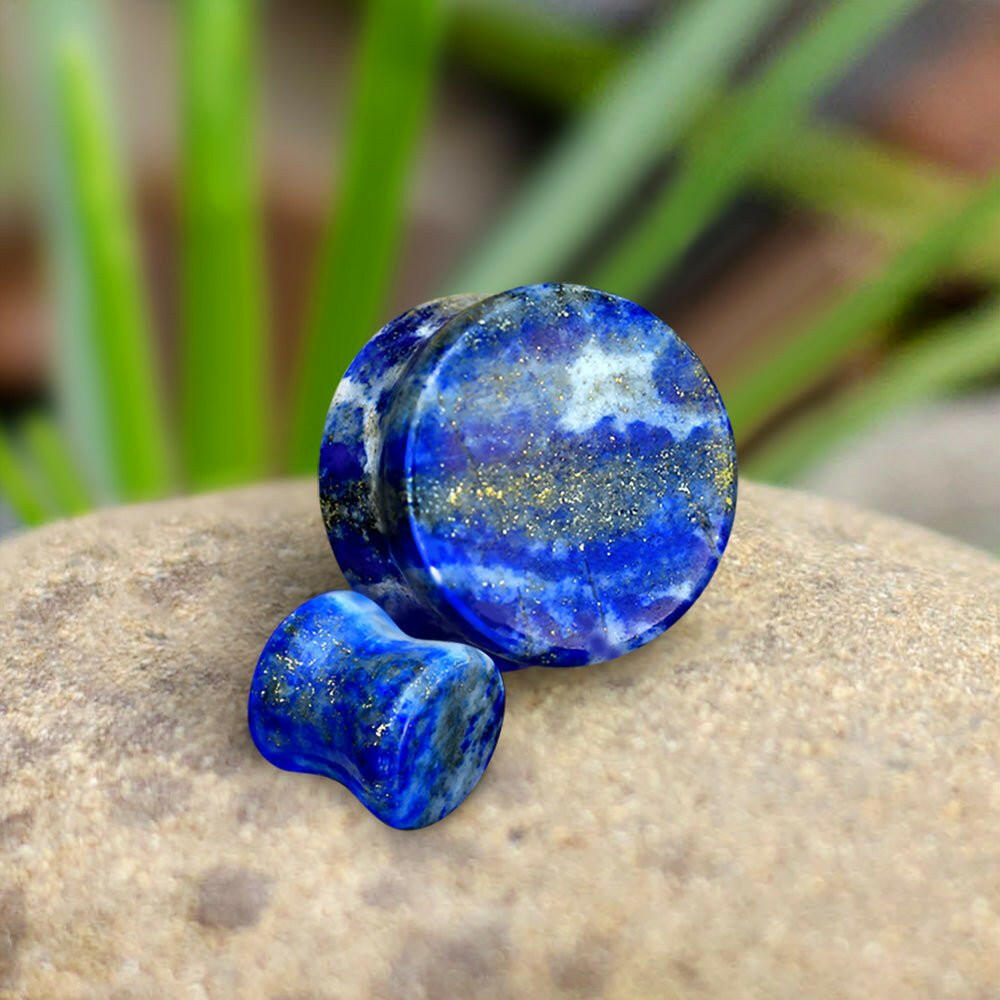 AAA Grade Natural Lapis Lazuli Stone Saddle Plug Earrings Plug Earrings Impulse Piercings