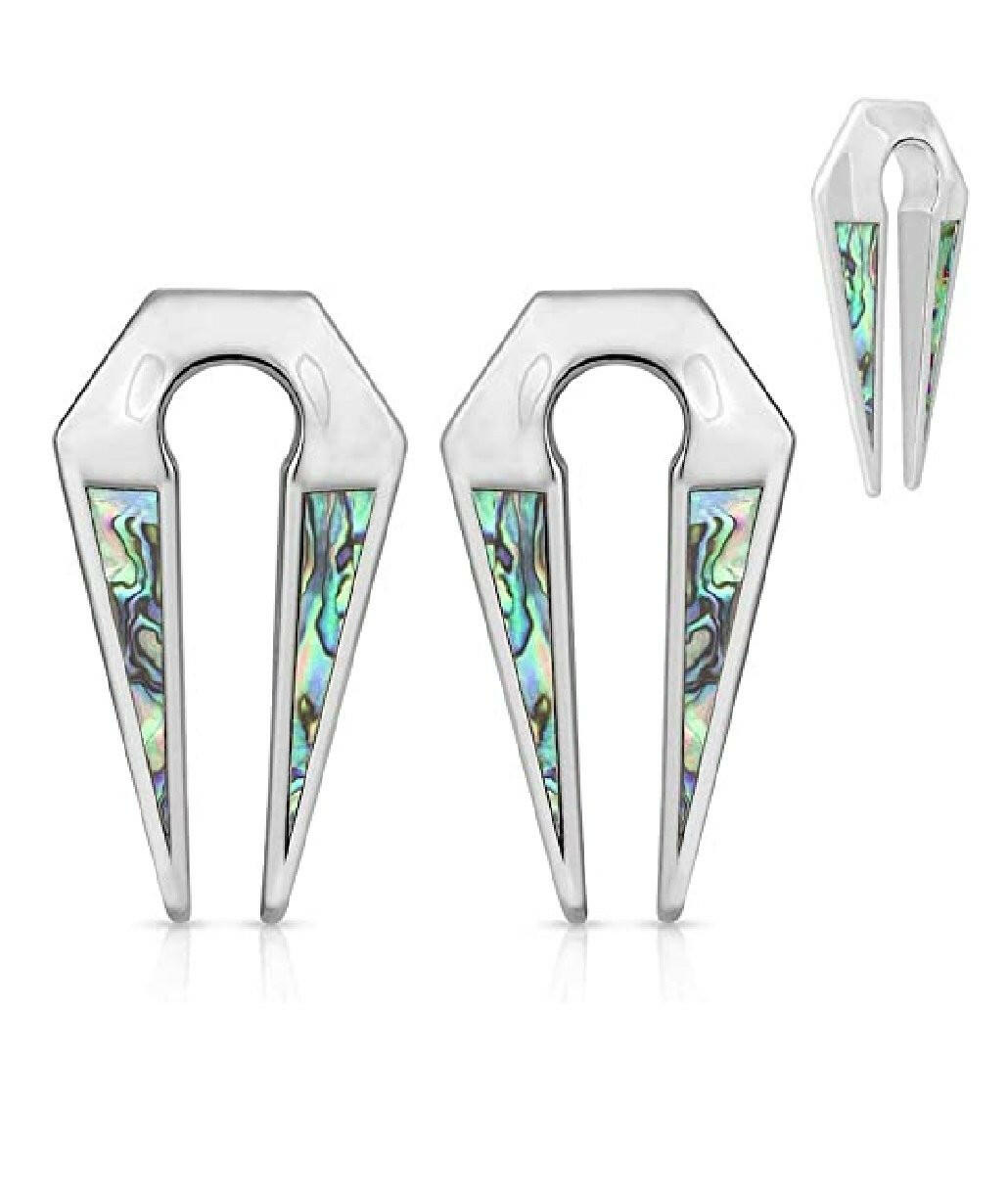 Abalone Inlaid on Both Sides Keyhole Ear Weight Hanger Tapers Impulse Piercings