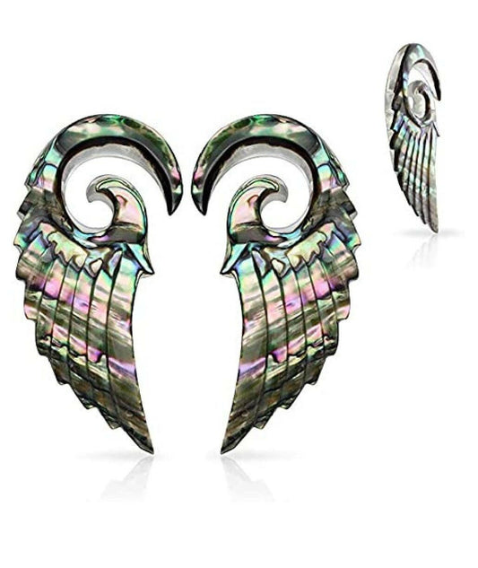 Abalone Pair of Organic Angel Wing Spiral Taper Tapers Impulse Piercings 10GA (2.4mm)