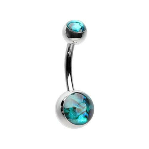 Abalone Shell Double Ball Inlay Belly Button Ring Navel Ring Impulse Piercings