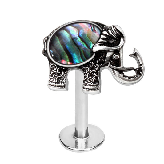 Abalone Shell Elephant Labret Stud front view