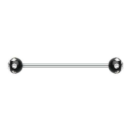 Acrylic Aurora Gem Ball Industrial Barbell Industrial Barbell Impulse Piercings 16 GA (1.2mm) 3/16" (5mm) Black/Clear