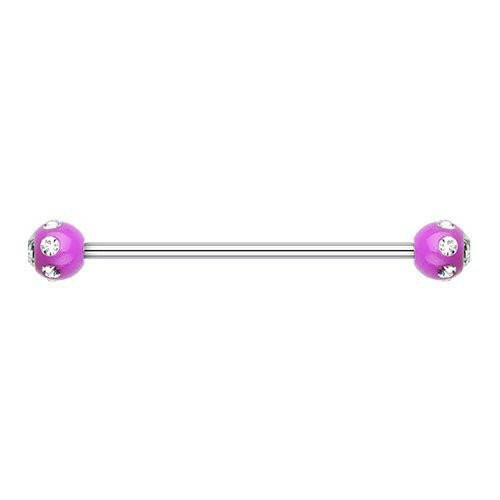 Acrylic Aurora Gem Ball Industrial Barbell Industrial Barbell Impulse Piercings 16 GA (1.2mm) 3/16" (5mm) Purple/Clear