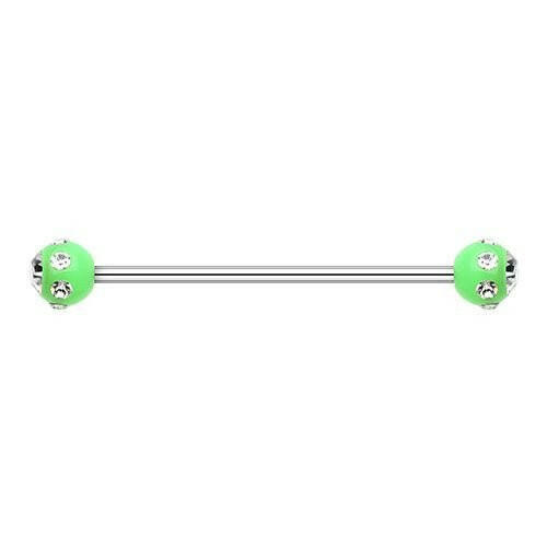 Acrylic Aurora Gem Ball Industrial Barbell Industrial Barbell Impulse Piercings 16 GA (1.2mm) 3/16" (5mm) Green/Clear