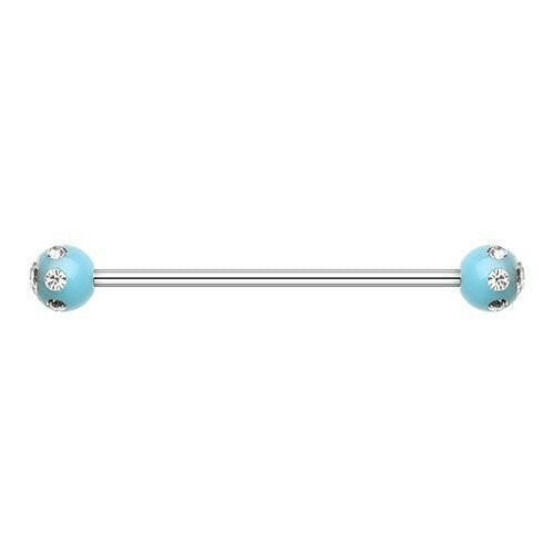 Acrylic Aurora Gem Ball Industrial Barbell Industrial Barbell Impulse Piercings 16 GA (1.2mm) 3/16" (5mm) Light Blue/Clear