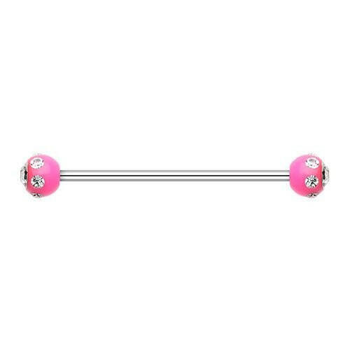 Acrylic Aurora Gem Ball Industrial Barbell Industrial Barbell Impulse Piercings 16 GA (1.2mm) 3/16" (5mm) Pink/Clear