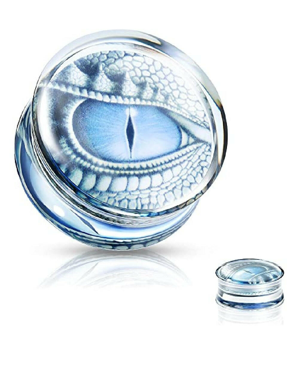 Acrylic Blue Dragon Eye Print Encased Clear Saddle Fit Plug Plugs Impulse Piercings 0GA (8mm)