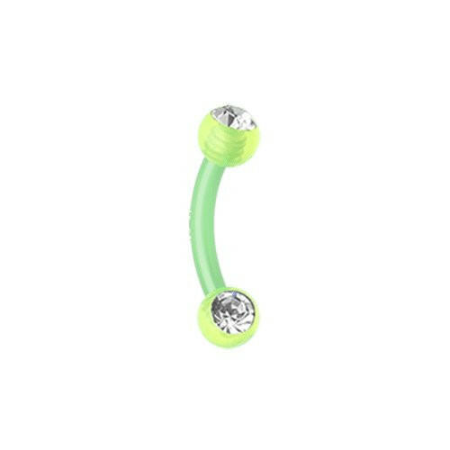 Acrylic Gem Ball Bio Flexible Shaft Curved Barbell Eyebrow Ring Curved Barbell Impulse Piercings 16 GA (1.2mm) Green/Clear