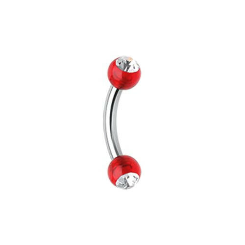 Acrylic Gem Ball Curved Barbell Eyebrow Ring Curved Barbell Impulse Piercings 5/16" (8mm) 5/32" (4mm) Red/Clear