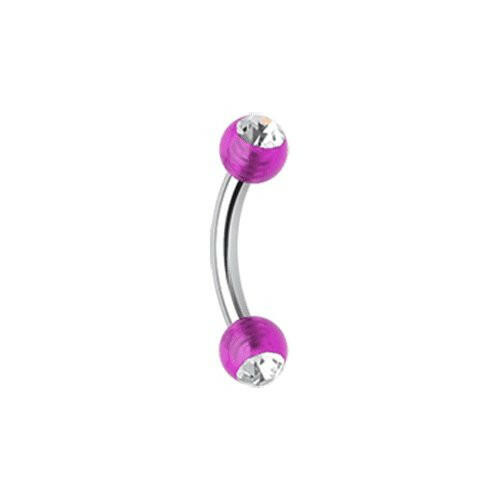 Acrylic Gem Ball Curved Barbell Eyebrow Ring Curved Barbell Impulse Piercings 5/16" (8mm) 5/32" (4mm) Purple/Clear