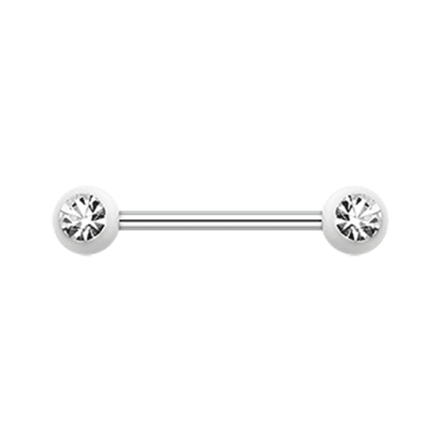 Acrylic Gem Ball Nipple Barbell Ring Nipple Ring Impulse Piercings 14 GA (1.6mm) White/Clear