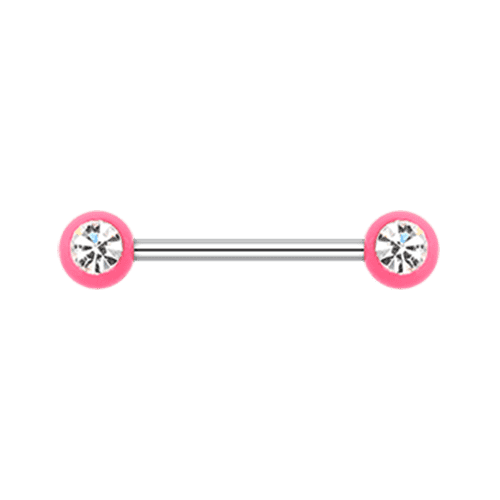 Acrylic Gem Ball Nipple Barbell Ring Nipple Ring Impulse Piercings 14 GA (1.6mm) Pink/Clear