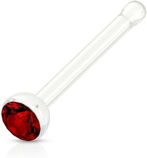 Acrylic Gemmed Clear Nose Bone Stud Rings Nose Ring Impulse Piercings Red