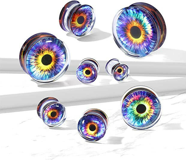 Acrylic Purple Eye Print Enclosed Clear Saddle Fit Plug Plugs Impulse Piercings