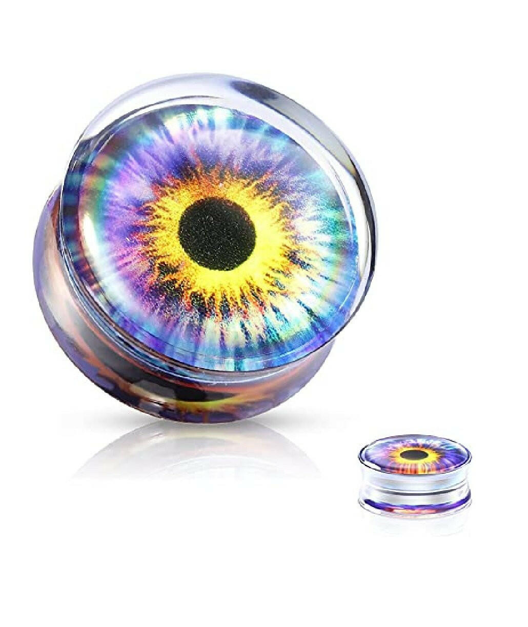 Acrylic Purple Eye Print Enclosed Clear Saddle Fit Plug Plugs Impulse Piercings 0GA (8mm)