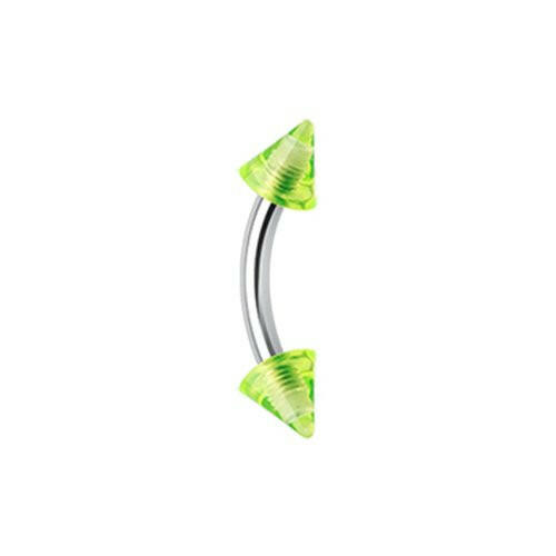 Acrylic Spike Curved Barbell Eyebrow Ring Curved Barbell Impulse Piercings 16 GA (1.2mm) 5/32" (4mm) Green