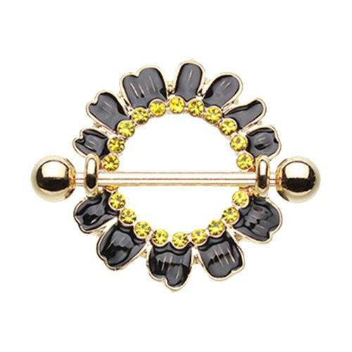 Adorable Black Daisy Nipple Shield Ring Nipple Ring Impulse Piercings