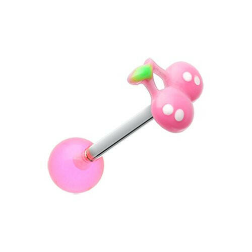 Adorable Cherry Acrylic Top Barbell Tongue Ring Barbell Impulse Piercings Pink