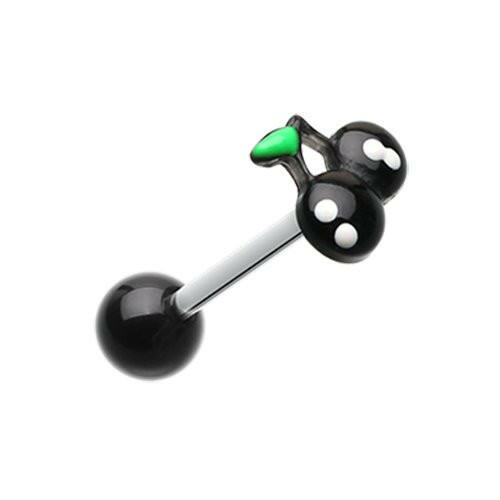 Adorable Cherry Acrylic Top Barbell Tongue Ring Barbell Impulse Piercings Black