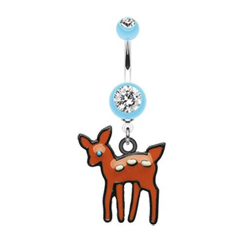 Adorable Fawn Belly Button Ring Navel Ring Impulse Piercings 14 gauge (1.6mm) Light Blue