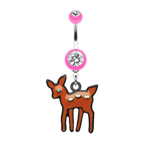 Adorable Fawn Belly Button Ring Navel Ring Impulse Piercings 14 gauge (1.6mm) Pink