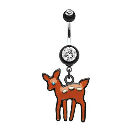 Adorable Fawn Belly Button Ring Navel Ring Impulse Piercings 14 gauge (1.6mm) Black