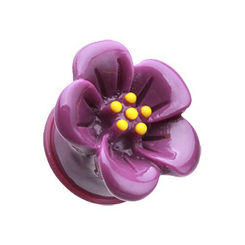 Adorable Hibiscus Flower Single Flared Ear Gauge Plug Earrings Plug Earrings Impulse Piercings 6 GA (4mm) Purple