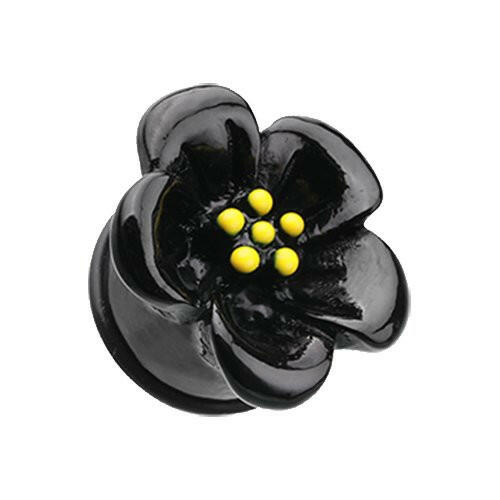 Adorable Hibiscus Flower Single Flared Ear Gauge Plug Earrings Plug Earrings Impulse Piercings 6 GA (4mm) Black