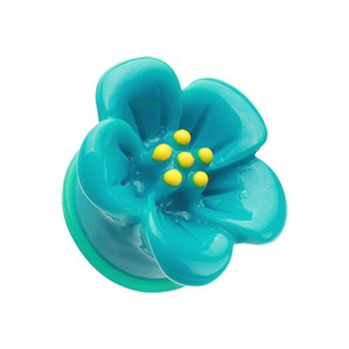 Adorable Hibiscus Flower Single Flared Ear Gauge Plug Earrings Plug Earrings Impulse Piercings 2 GA (6.5mm) Teal