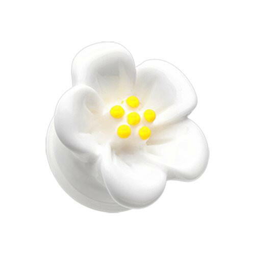 Adorable Hibiscus Flower Single Flared Ear Gauge Plug Earrings Plug Earrings Impulse Piercings 6 GA (4mm) White