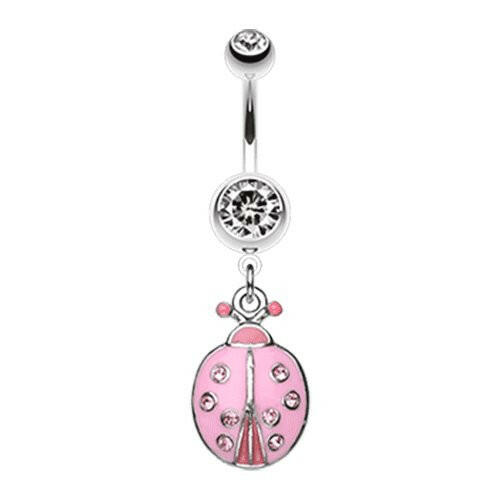 Adorable Ladybug Sparkle Belly Button Ring Navel Ring Impulse Piercings Clear/Pink