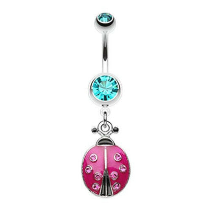 Adorable Ladybug Sparkle Belly Button Ring Navel Ring Impulse Piercings Teal/Fuchsia