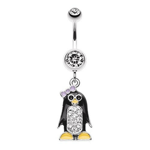 Adorable Penguin Sparkle Belly Button Ring Navel Ring Impulse Piercings Clear