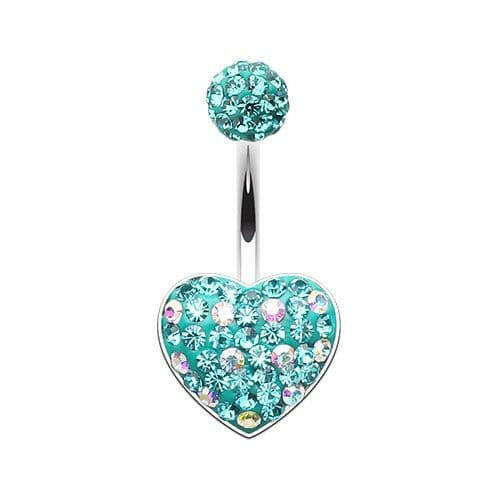 Adorable Polka Dot Heart Multi-Sprinkle Dot Belly Button Ring Navel Ring Impulse Piercings Teal