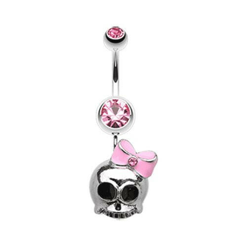 Adorable Skull Hair Bow Belly Button Ring Navel Ring Impulse Piercings Light Pink