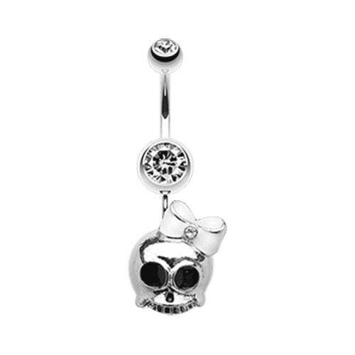 Adorable Skull Hair Bow Belly Button Ring Navel Ring Impulse Piercings Clear