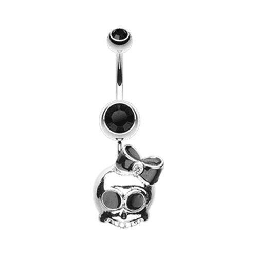 Adorable Skull Hair Bow Belly Button Ring Navel Ring Impulse Piercings Black