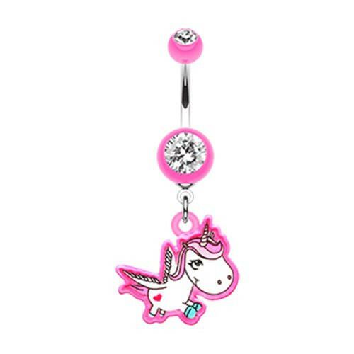 Adorable Unicorn Belly Button Ring Navel Ring Impulse Piercings 14 gauge (1.6mm) Pink