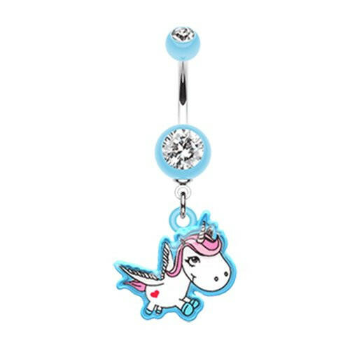 Adorable Unicorn Belly Button Ring Navel Ring Impulse Piercings 14 gauge (1.6mm) Light Blue